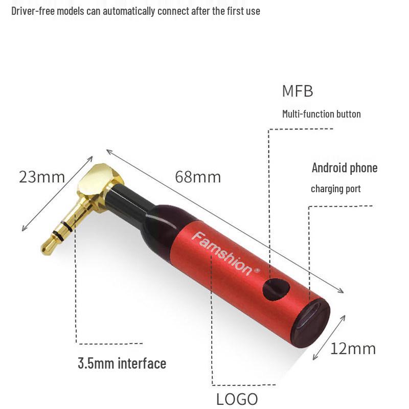Автомобильный Hands-Free Bluetooth 5.0 AUX-приемник и 3,5-мм угловой адаптер для динамика и наушников