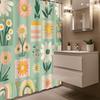 Spring Green Pink Floral Daisy Shower Curtain, 12 Hooks Included, Fresh Plant Theme for Bathroom Partition & Decor