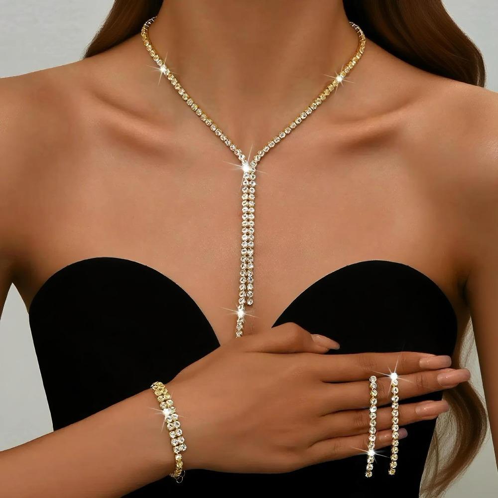 4 шт. Изысканный набор ювелирных изделий: ожерелье, серьги, браслет. Сверкающий набор с кристаллами. Свадебная вечеринка