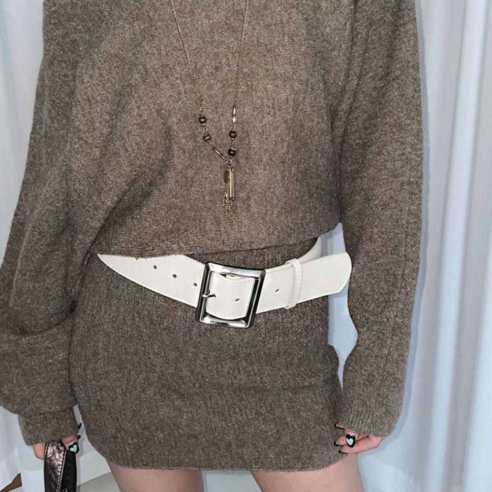 Width Wide Belt Square Buckle Trouser Decoration Fashion Pu Waistbands Daily