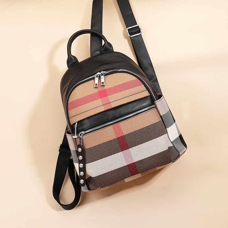 Genuine Leather Backpack for Men and Women Large Capacity Color Matching Travel Baottop Layer Cowhide Hiking Backpack Student Bag