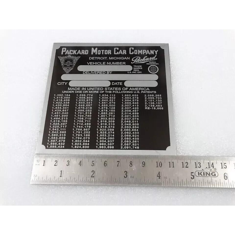 DATA PLATE FOR VINTAGE PACKARD MOTOR COWL PLATE 1940' S MODEL |Fit For