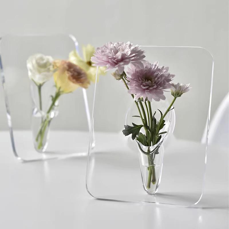 Acrylic Po Frame Vase Modern Art Floral Flower Vase Desktop Plant Holder For Office Home Gift Wedding Table Centerp Decor