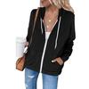 Womens Hoodie Full Zip Long Sleeve Lightweight Sweatshirts Pockets Jacket Coat