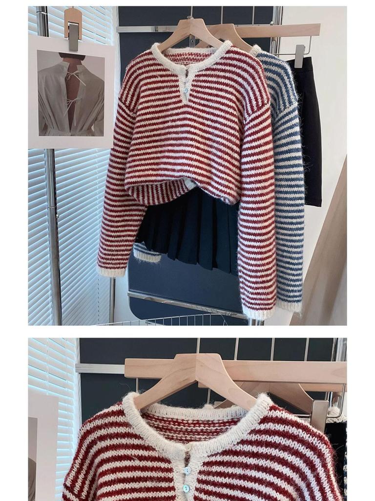 Women's Striped Knitted Cardigan Sweater, Loose Pullover for Spring, Autumn, and Winter 2025.