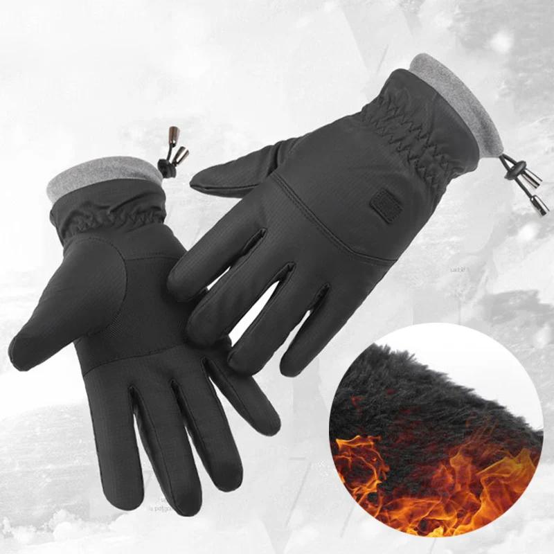 Winter Warmer Men Motorcycl Gloves Windproof Waterproof Touchscreen Internal Plush Anti-Slip Skin-friendly Men Cycling Gloves