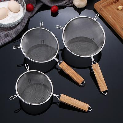 Дуршлаг из нержавеющей стали с мелкой сеткой и крючком для пасты, деревянная ручка, ложки для лапши, дуршлаг, сито для муки, кухонные аксессуары