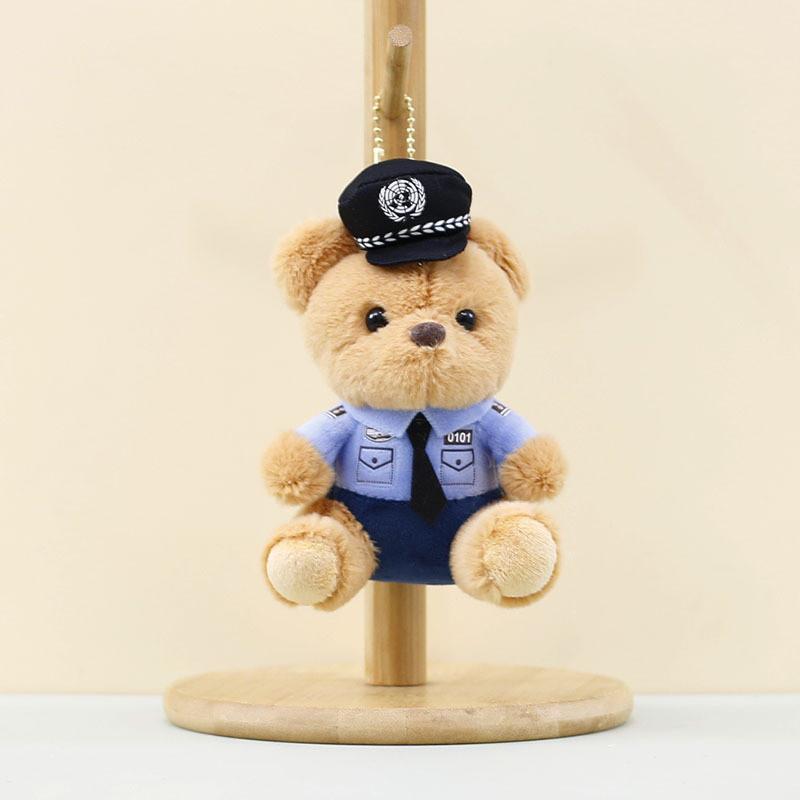 Adorable Traffic Police Bear Plush Toy Keychain Soft Stuffed Animal Accessory Perfect Gift