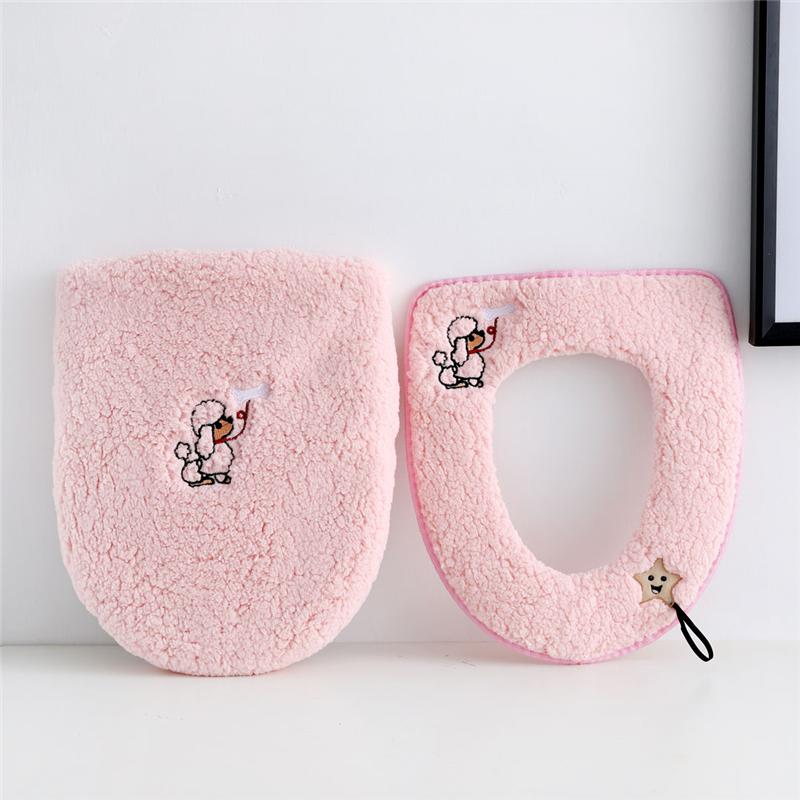 2 шт./комплект, мультяшная подушка для сиденья унитаза, зимний домашний плюшевый теплый чехол для унитаза, универсальный водонепроницаемый чехол-молния с ручкой