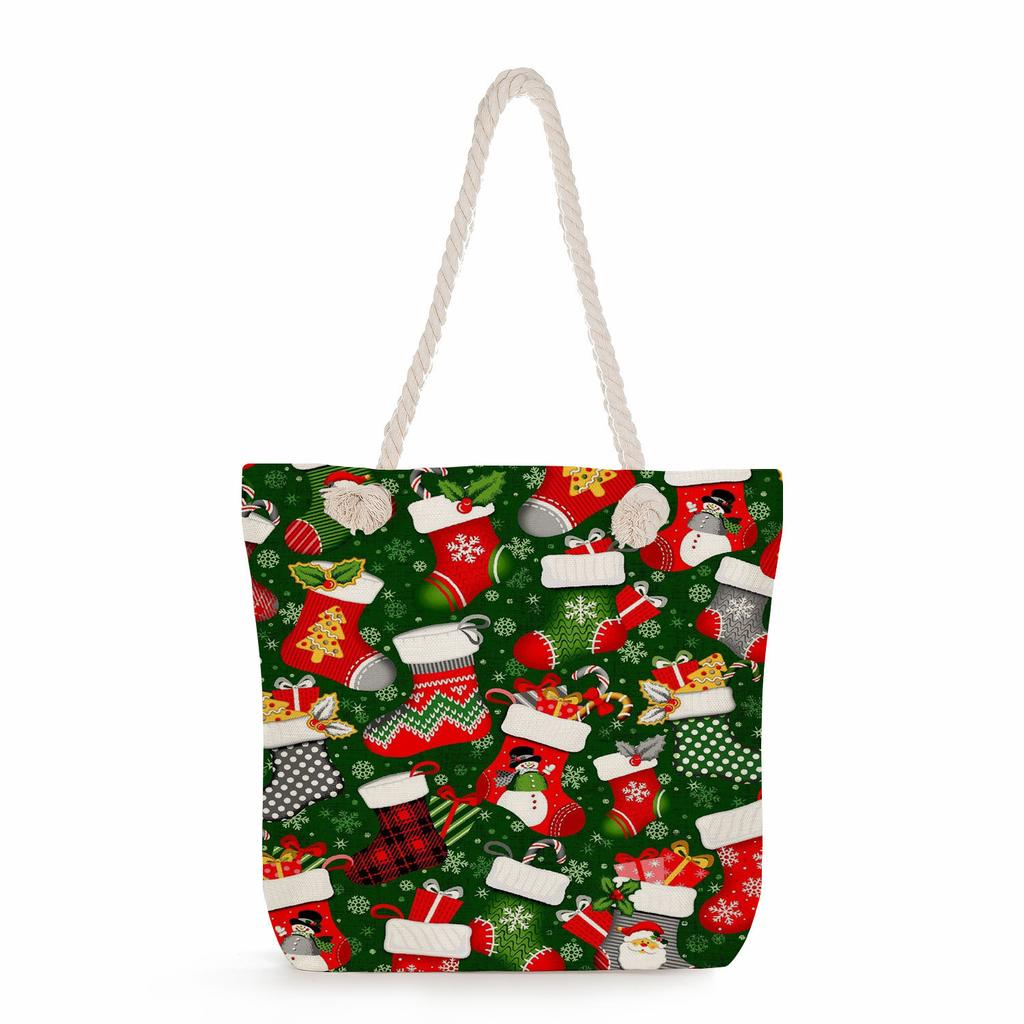 Snowman print thick rope single-shoulder beach bag 7310 KTB