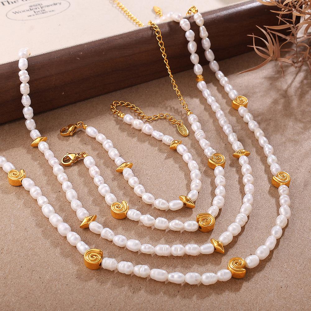 Meier European and american seaside resort style ocean creature freshwater pearl bracelet and necklace elegant trendy jewelry set