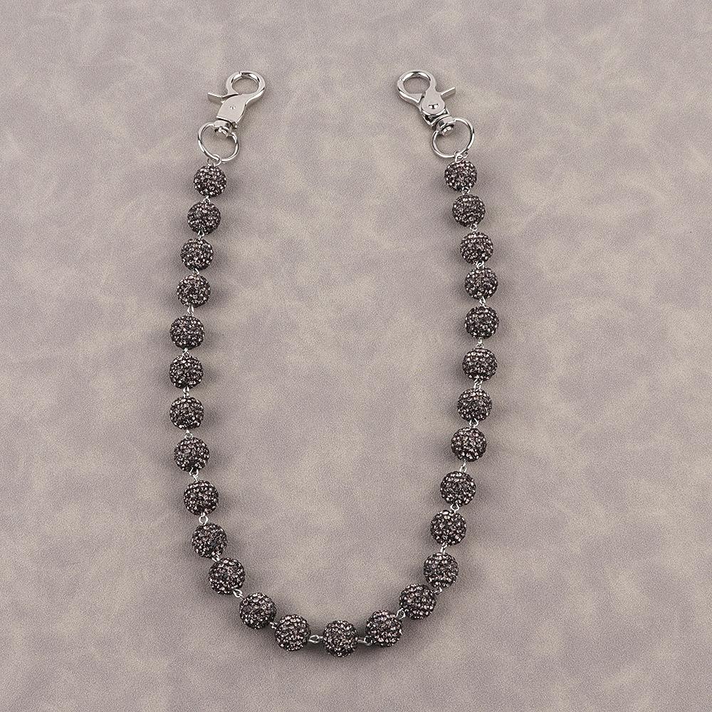 Hiphop Rhinestone Beads Belt Chains Fashion Body Jewelry 12mm Disco Ball Beaded Pocket Belt Key Chains for Women Men Waist Chain