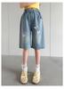 Girls' denim shorts summer 2026 new item, children's butterfly bright diamond loose cropped pants, mid size children's casual pants trend