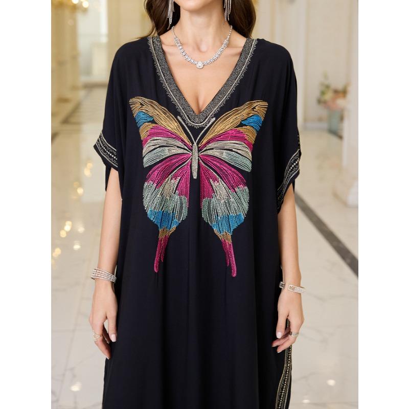 Женская мода лето весна цветочный узор принт рукава 1/2 V-образный вырез свободная талия повседневные платья