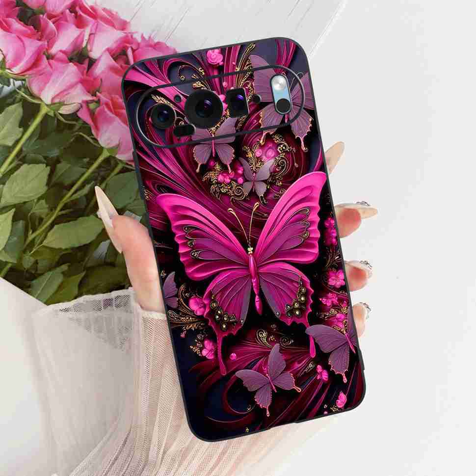 For Google Pixel 9 5G G2YBB Case Butterfly Painting Silicone TPU Black Cover For Google Pixel9 5G GUR25 G1B60 Bumper Shell