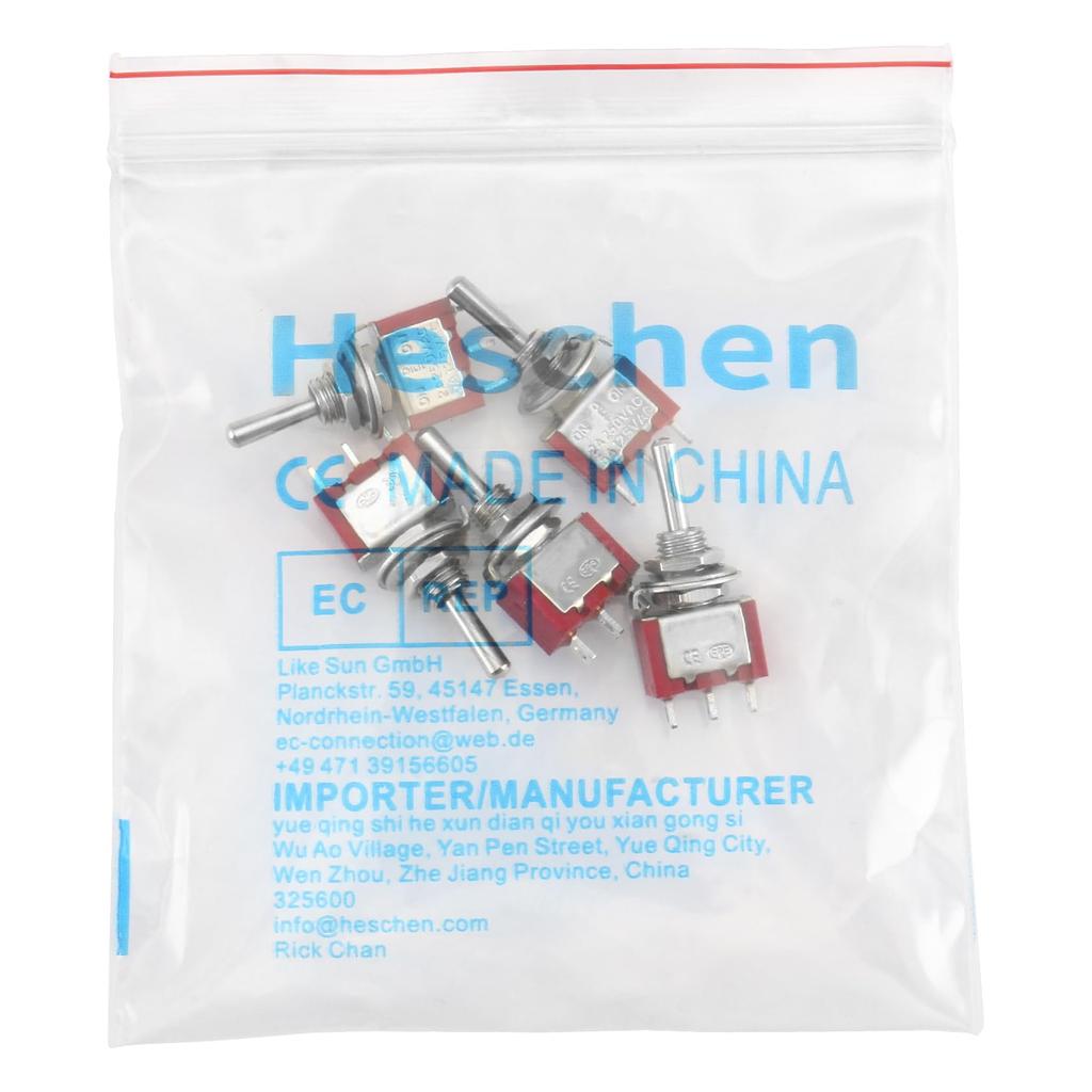 Heschen Миниатюрный тумблер мгновенного действия MTS-123, (ON)-OFF-(ON) SPDT, 3-контактный, 2 А 250 В, 5 А 120 В, упаковка из 5 шт.