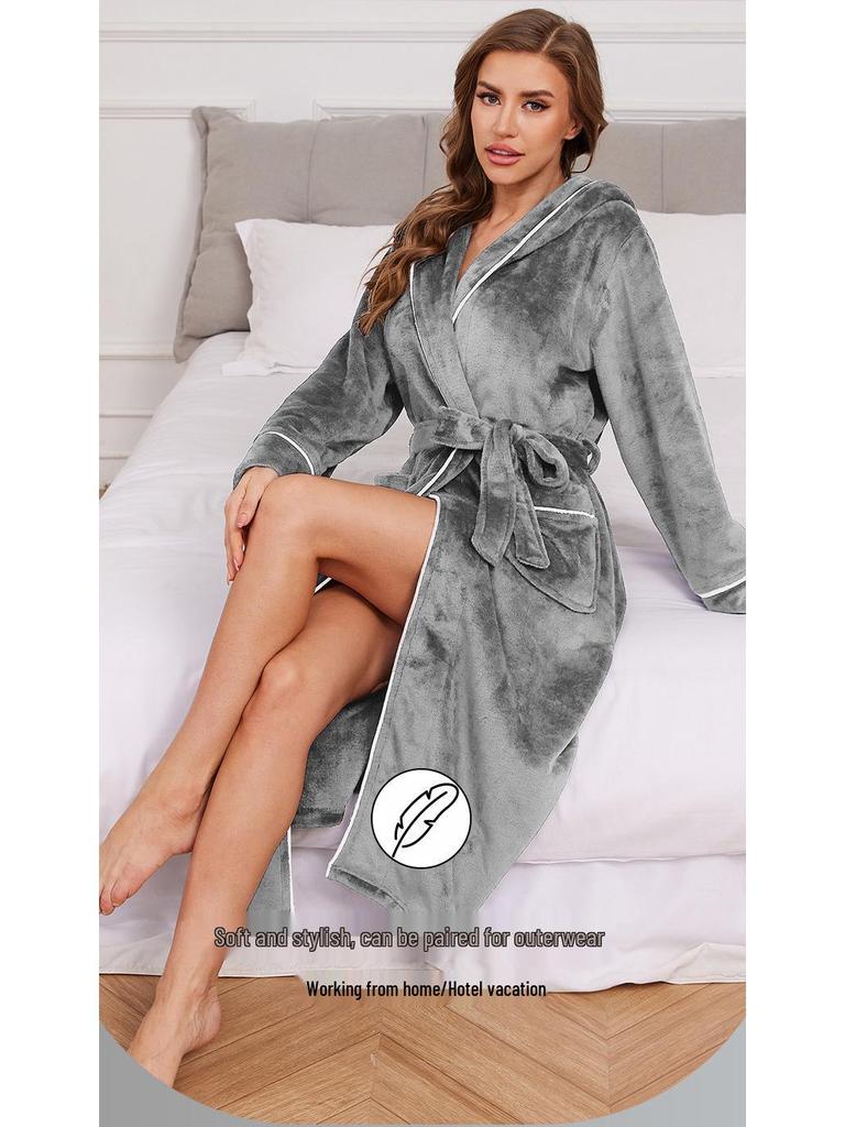 Унисекс фланелевые халаты с капюшоном - Очень длинные, больших размеров, идеально подходят для осенне-зимнего отдыха