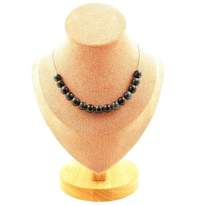 Stones and Minerals. Necklace 15 Hawk's Eye Beads 8 Mm. Stainless Steel Chain Necklace Women Men. Customizable Size