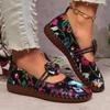 Fashion Autumn 2024 New Fashion Printed Casual Single Shoes Women Sewing Single Shoes Bean Shoes