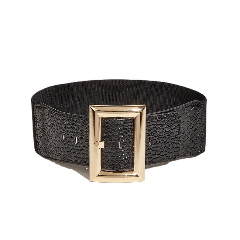 Ветер Женский Широкий Пояс Ретро Эластичный Эластичный Пояс Печать Платье Украшение Талии