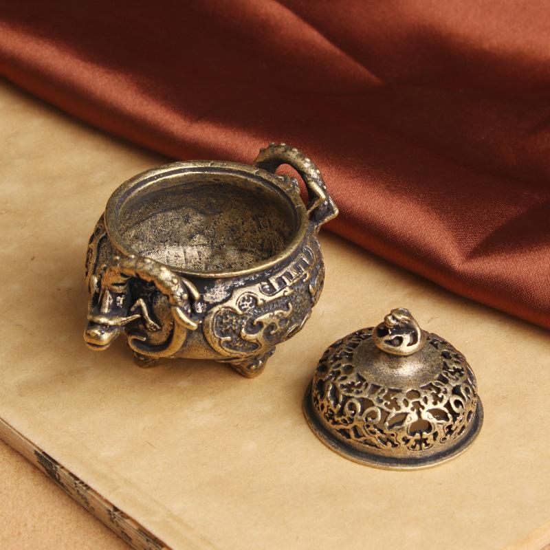 Латунная Антикварная Стиль Чилонг Сандаловая Благовонница Домашний Декор Двойной Дракон Треногий Котел Фэн-шуй Орнамент Оптом