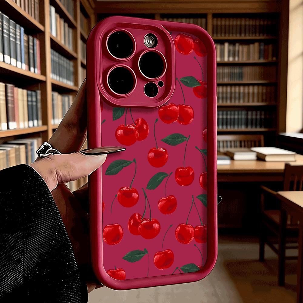 Чехол для телефона с рисунком красной вишни и листьев для iPhone 17 16 15 14 13 12 11 Pro Max Plus, противоударный, гибкий гелевый, защитный