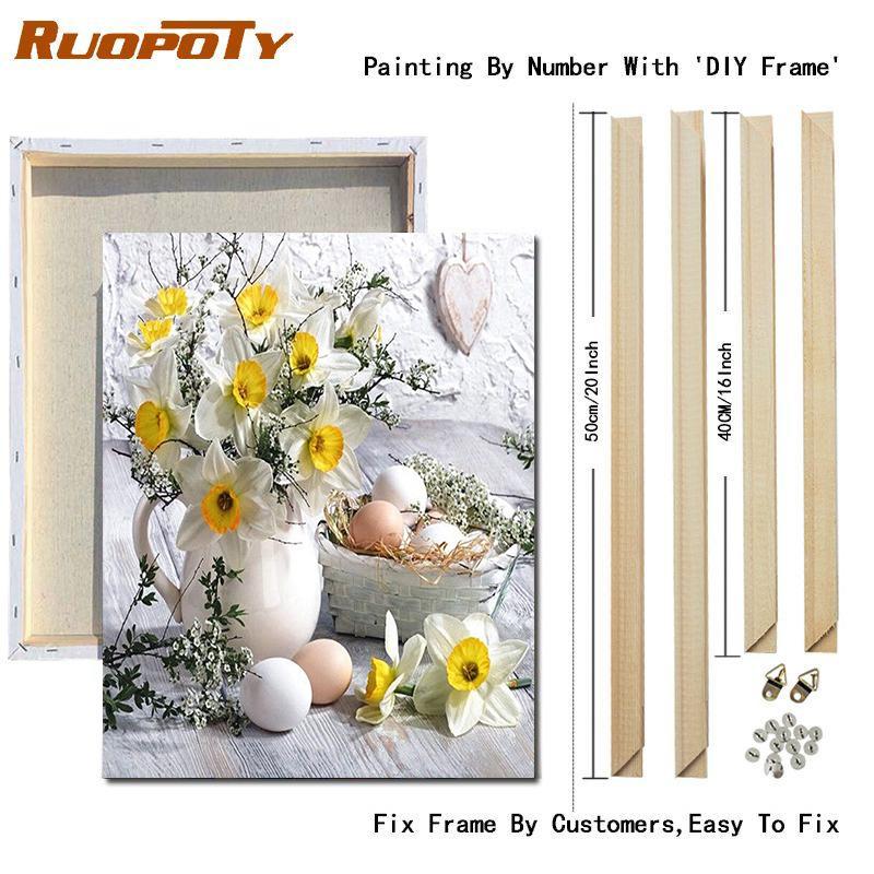 RUOPOTY Painting By Numbers Daisy Unique Gift DIY Frame HandPainted Wall Art Paint By Number Flower For Living Room