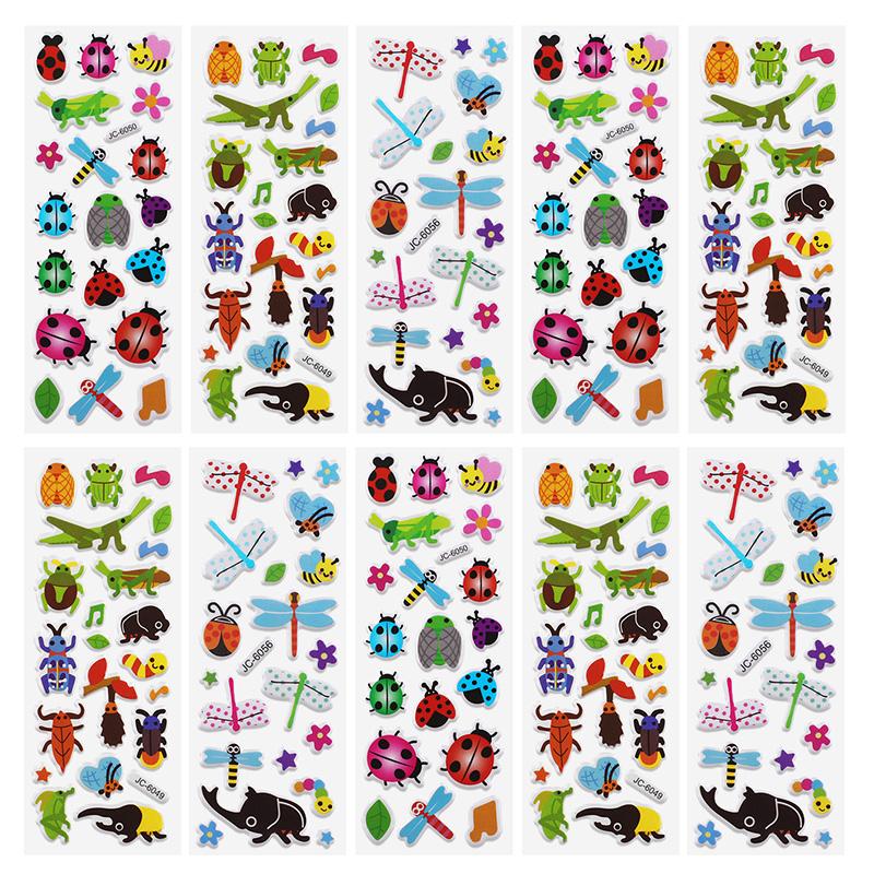 10 листов 3D наклеек-пузырей Мультяшные животные Машины Наклейки Детские Мальчик Девочка День рождения Вечеринка Сувениры Наполнители для пиньяты Рождественский подарок Игрушки