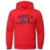 America 1776 Athletic Dept Letter Print Мужские толстовки с капюшоном Карманный O-образный вырез Толстовка Осенняя мягкая толстовка Одежда