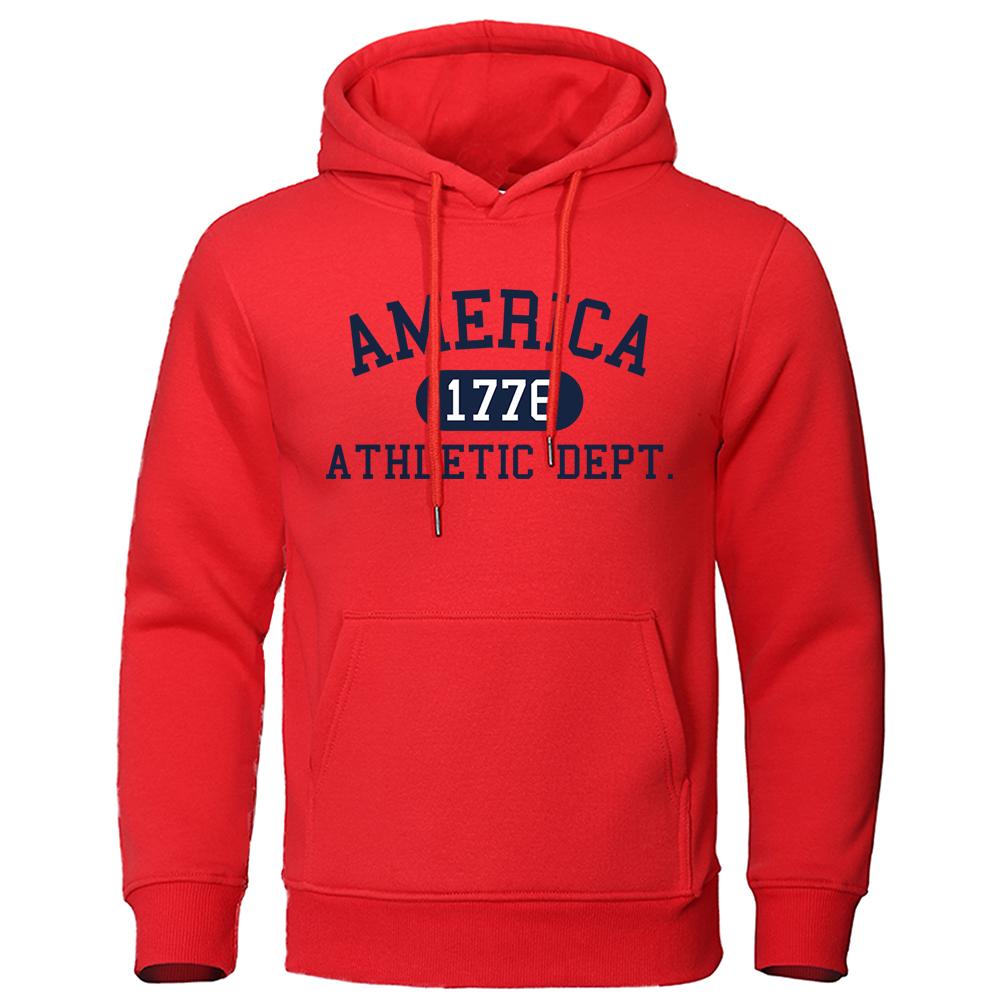 America 1776 Athletic Dept Letter Print Мужские толстовки с капюшоном Карманный O-образный вырез Толстовка Осенняя мягкая толстовка Одежда