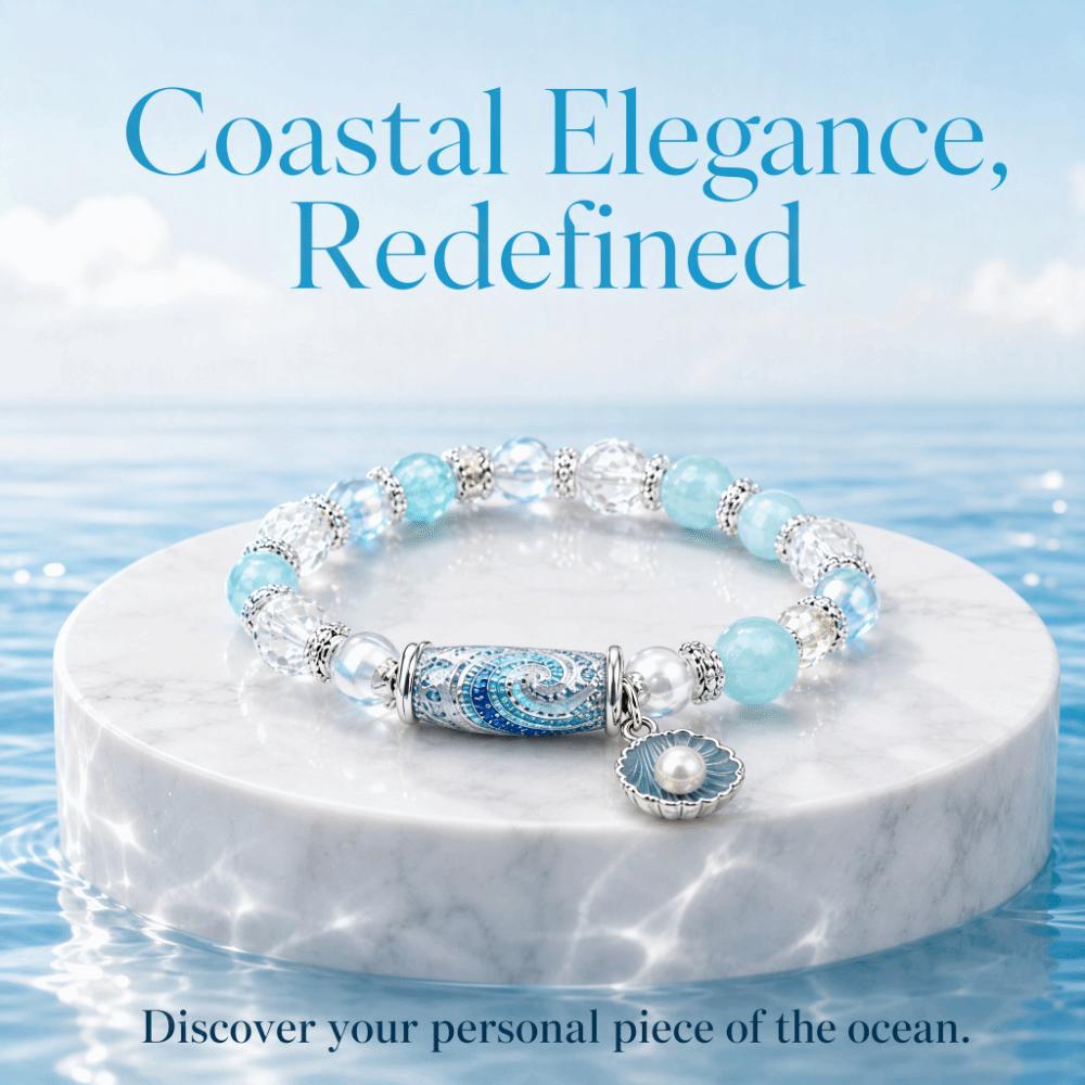 Coastal Style Ocean Theme Pearl Bracelet Pendant Floral Print Beaded Jewelry Sea Enthusiast