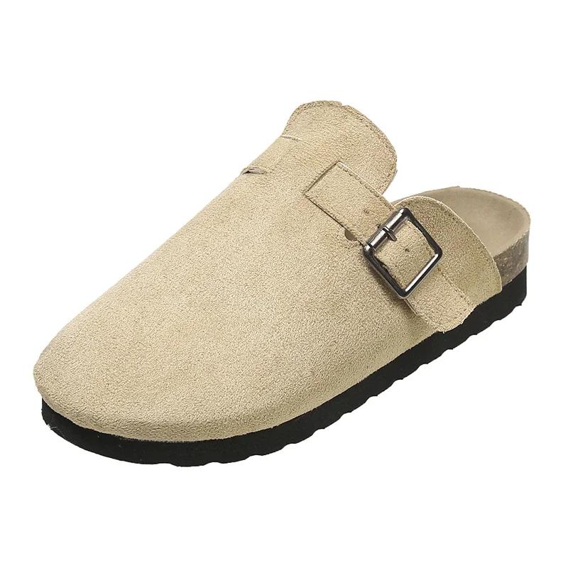 Мода 2024 года, высококачественная женская обувь, закрытый носок, женские тапочки, модные повседневные тапочки с пряжкой на ремне, женские новые тапочки на плоской подошве с круглым носком