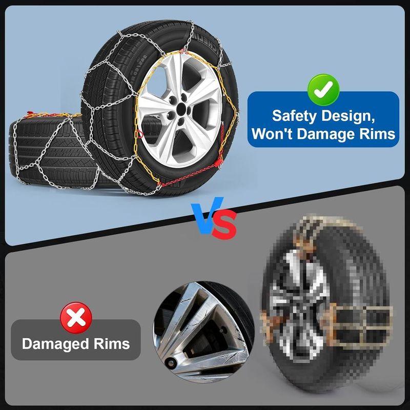 Snow Chains for Car Tires, Universal Adjustable Emergency Portable Tire Chains, Suitable for Commuter Car and SUV, Set of 2