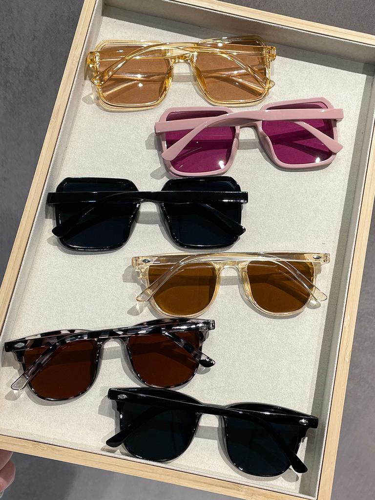 6PCS Classic Square Frame Sunglasses Colorful Combination Set Affordable Outdoor Leisure Sunglasses High Value-for-Money