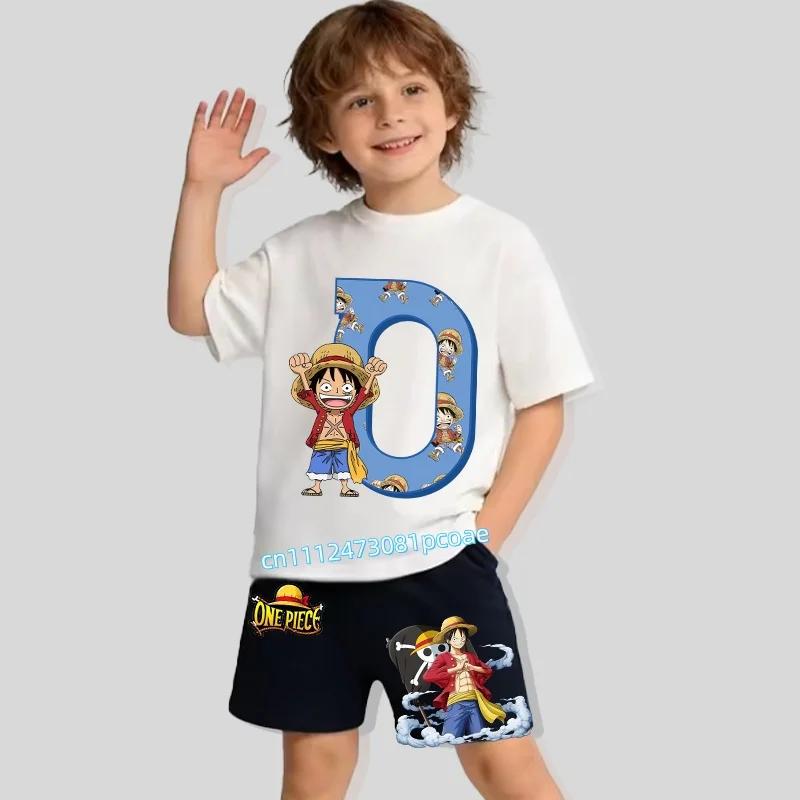 Childrens Pure Cotton ShortSleeved Shorts for Boys Sports Shirt with Cartoon Print Summer TShirt Set