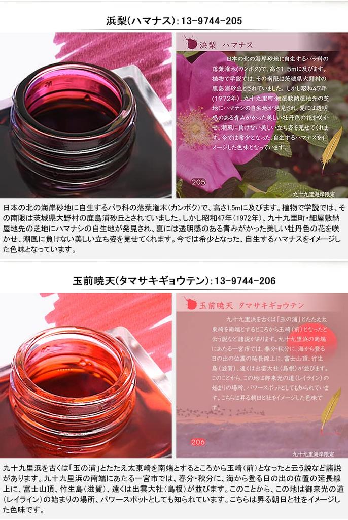 Sailor Fountain Pen SAILOR Original Bottled Ink, Square Bottle, 50ml, Hamanasu (Japanese Rose) 13-9744-205, Original Kujukuri Coast Limited Edition