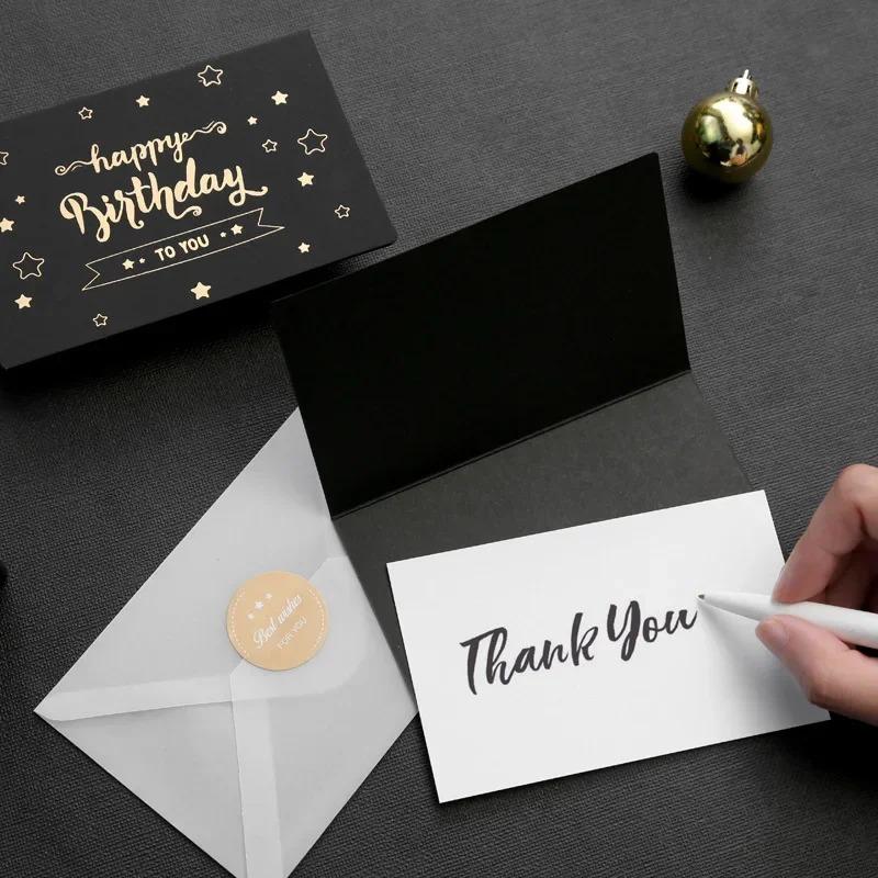 1pcs Black Birthday Greeting Card Bronzing Invitations Postcard Wishes Blessing Message Cards Small Card Blank with Envelope