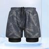 Men Swim Shorts Slim Fit Double Layers Quick Dry Conservative Swimming Elastic Waist Printed