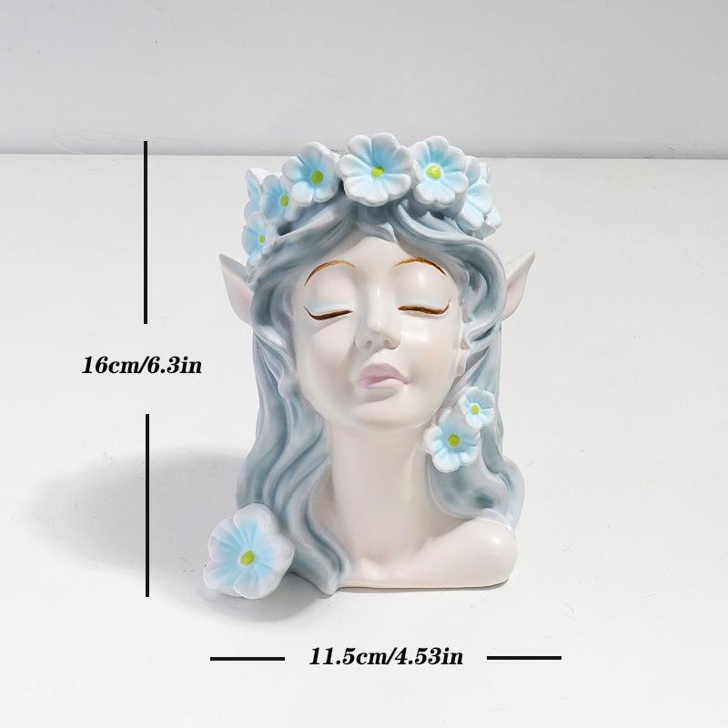 Nordic Resin Vase Flower Fairy Angel Human Head Abstract Half Body Arrangement Human Face Modern Home Interior Decoration