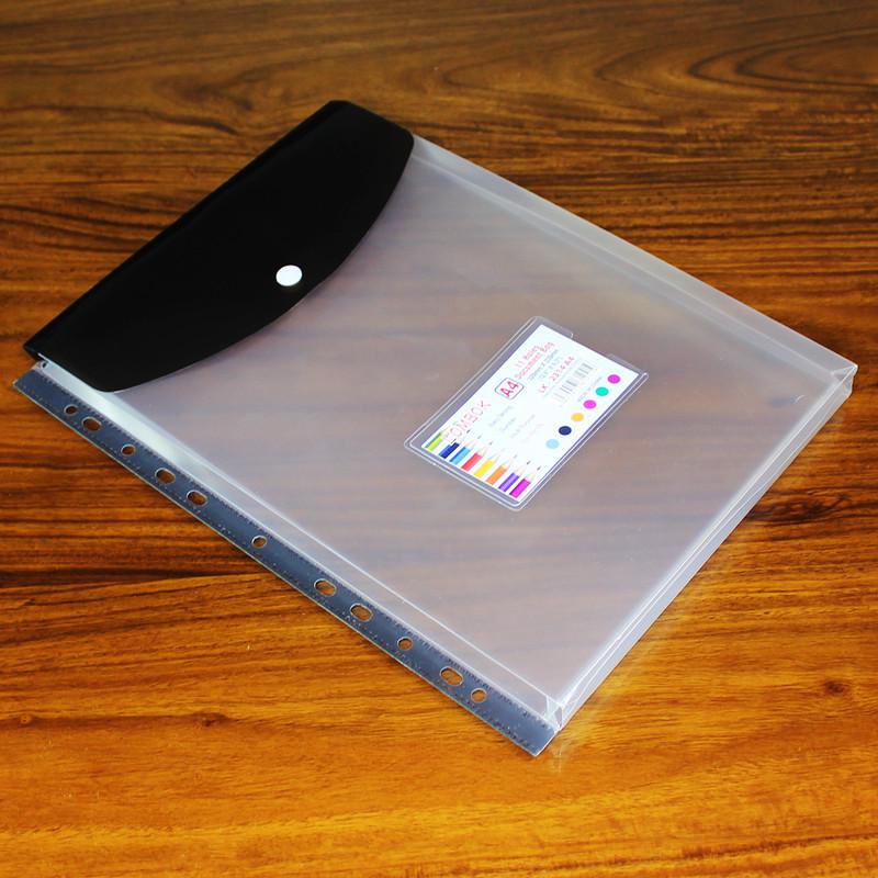 Креативный прозрачный файл-пакет формата А4 из полипропилена с 11 отверстиями для листов на кольцах, с кнопкой и этикеткой