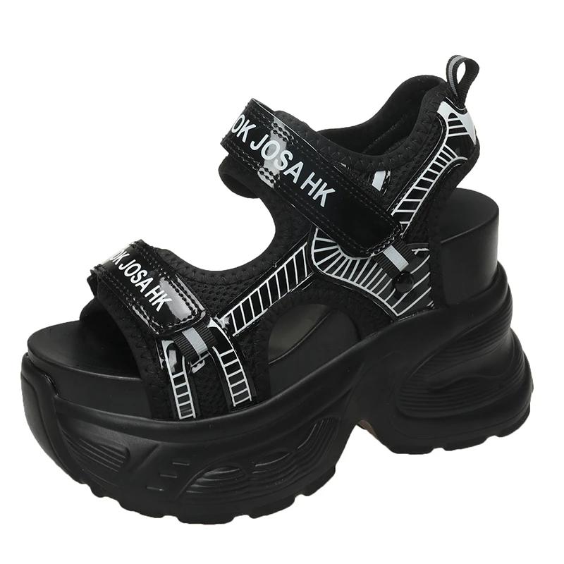 Модные новые сандалии на высокой платформе, женские летние сетчатые массивные кроссовки, женские танкетки, шлепанцы для женщин, сандалии с открытым носком, женские сандалии 10,5 см