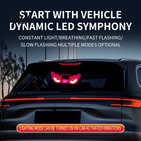 Solar Car Warning Lights Demon Eye Window Light with Suction Cup, Rechargeable Devil Auto Glass Decoration Lamp, LED Windshield Lamp for Auto,