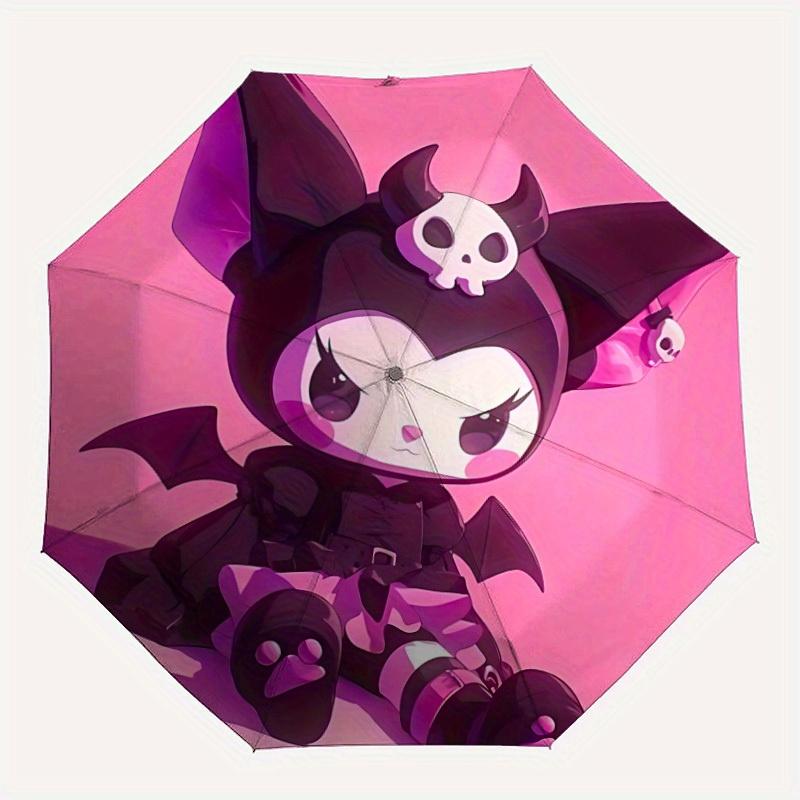 Автоматический складной зонт Kuromi Sanrio с прочным железным каркасом, портативный компактный дорожный зонт для всесезонного использования, вечеринок 0807077