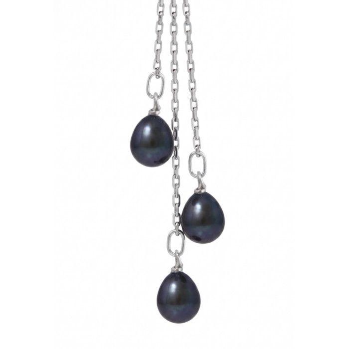 Boucles d'Oreilles - Pearls &amp; Colors - Véritables Perles de Culture Noires 5-6 mm - Or Blanc 375/1000 - Femme