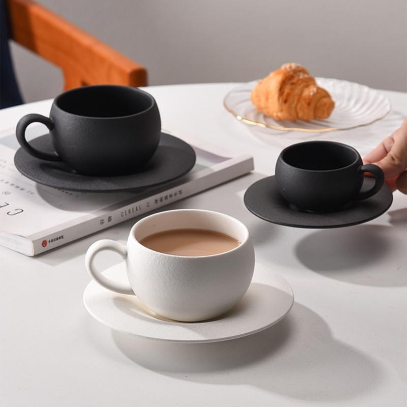 280ML Rock Sand Ceramic Coffee Cup Set Japanese-style Exquisite Afternoon Flower Tea Cup Hotel Upscale Restaurant Coffee Cup