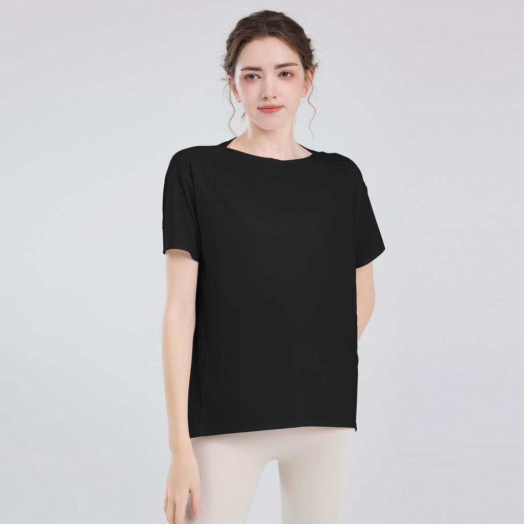 Женский спортивный жилет телесного цвета: Свободные, закрывающие бедра, стройнящие топы для йоги и летние тренировочные футболки с короткими рукавами.