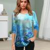 Женская блузка с 3D-принтом синего цвета и морского цветка, топы с коротким рукавом, летние повседневные топы, футболка с круглым вырезом и коротким рукавом