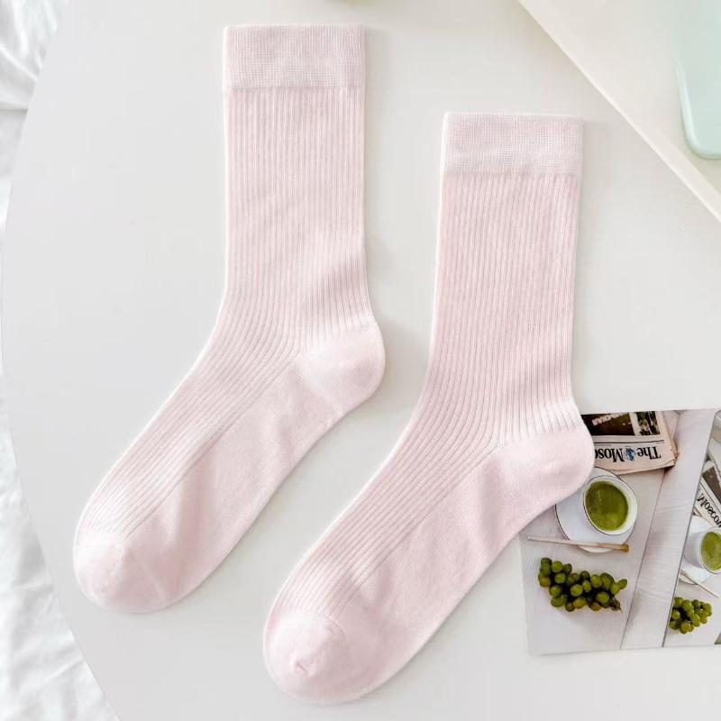 Балетные однотонные носки, женские из гребенного хлопка, весенне-летние бесшовные тонкие носки с низким ворсом, милые дофаминовые носки до середины икры