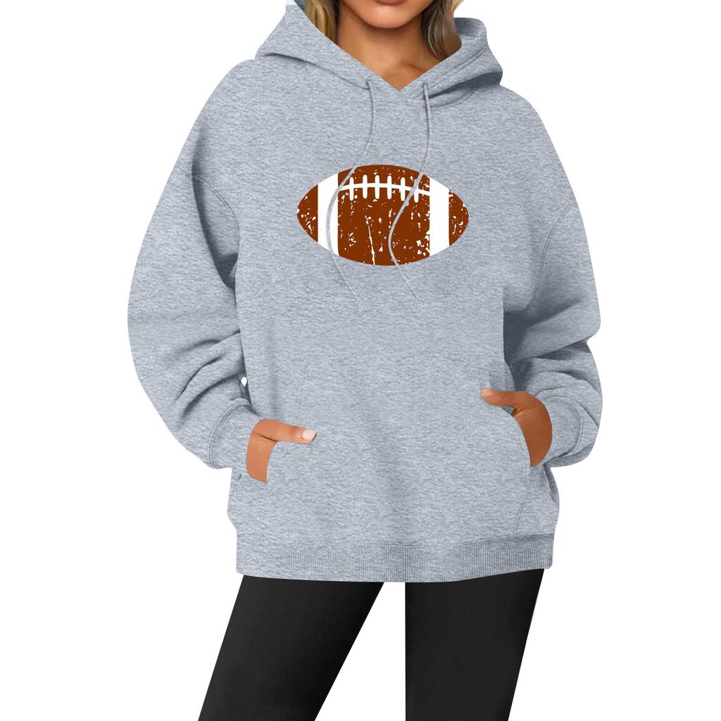 Women's Casual Fashion Solid Color Rugby Print Long Sleeve Hooded Sweatshirt Top