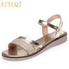 Women's Sandals Flat Golden Female Summer Sandals Fashion Sweet Silver Big Size Sandals Women